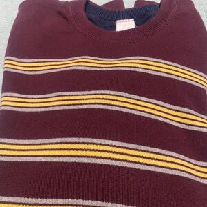 Tommy Hilfiger Burgundy Sweater with Yellow and Gray Stripes